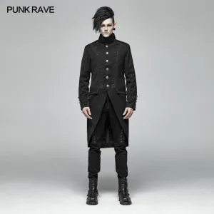 WY-1019 Men Gothic Standing Collar Mid-length Coat