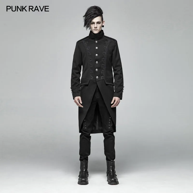 WY-1019 Men Gothic Standing Collar Mid-length Coat