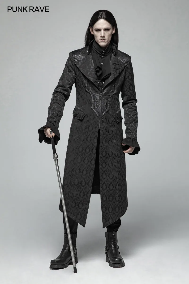WY-1030 Gothic Vintage Jacquard V-neck Mid-length Coat